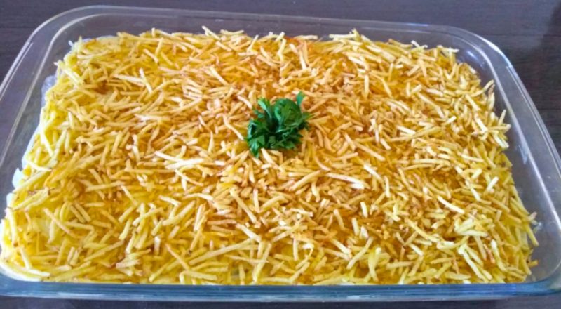 Fricassê de bacalhau com creme de milho