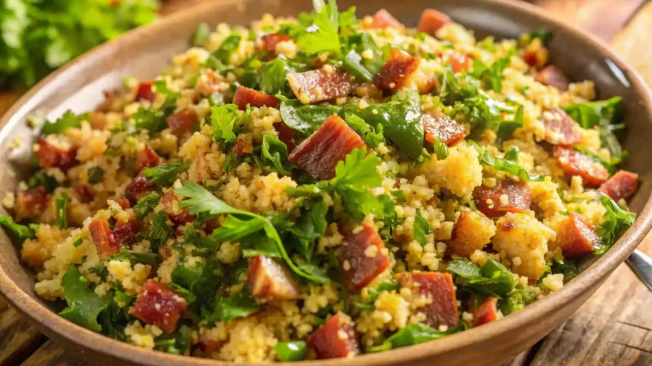 Farofa de bacon com couve