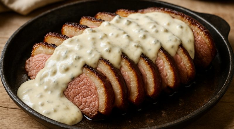 Picanha com molho de queijo