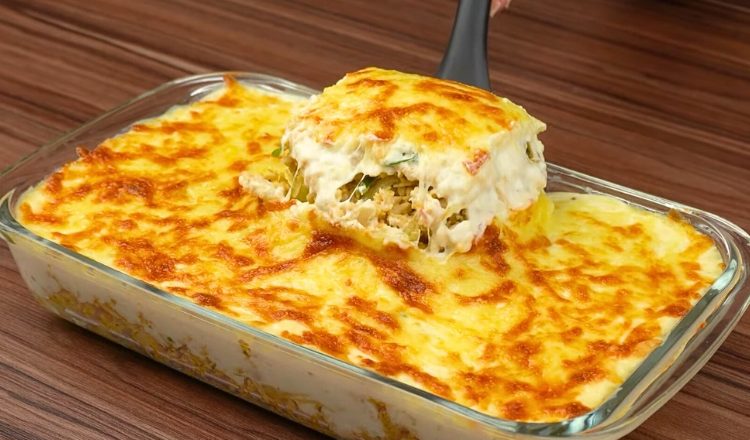 Batata com frango desfiado no forno