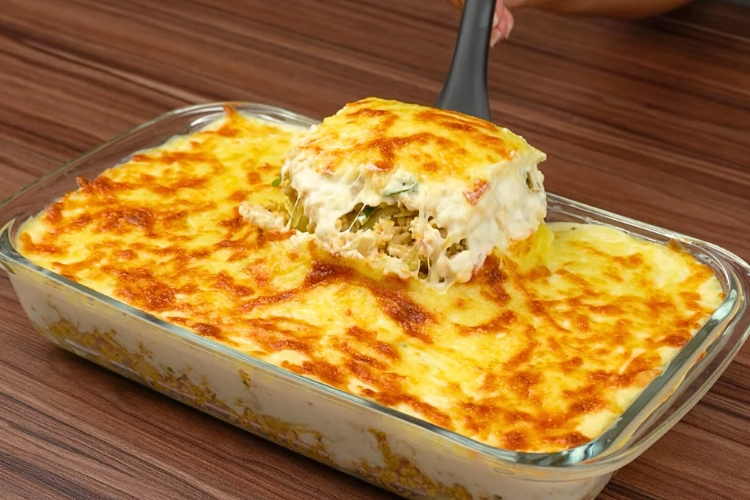 Batata com frango desfiado no forno