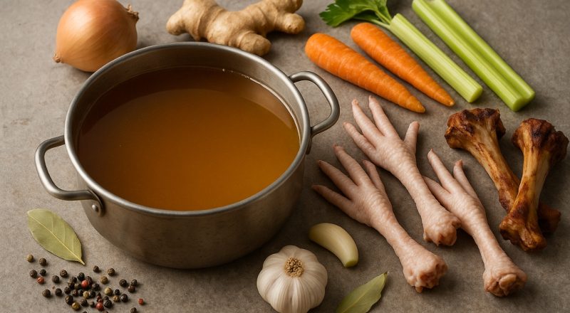 Caldo de ossos com pé de galinha