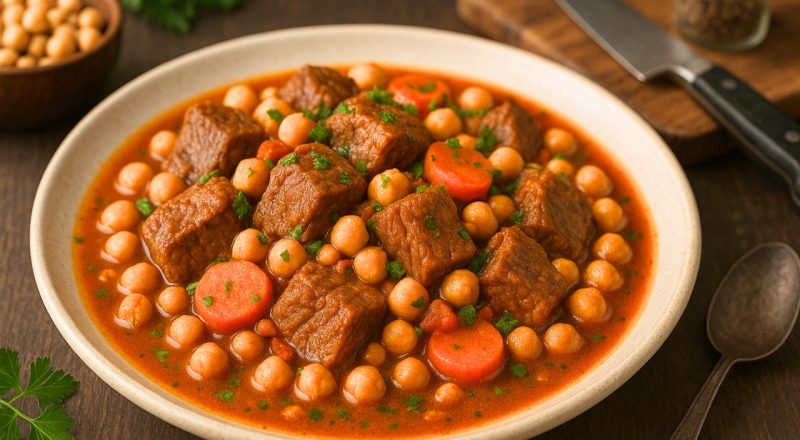 Carne com grão-de-bico