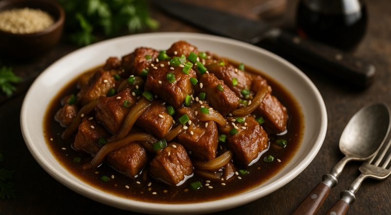 Carne de porco com molho shoyu