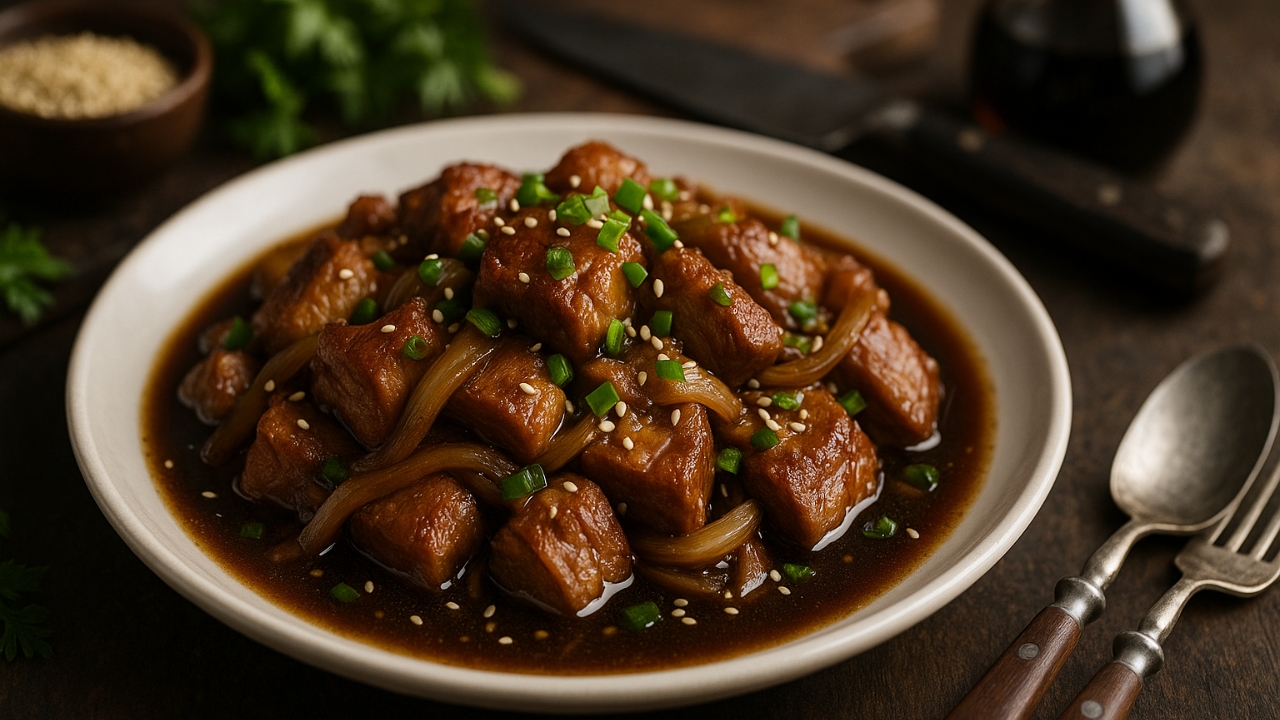 Carne de porco com molho shoyu