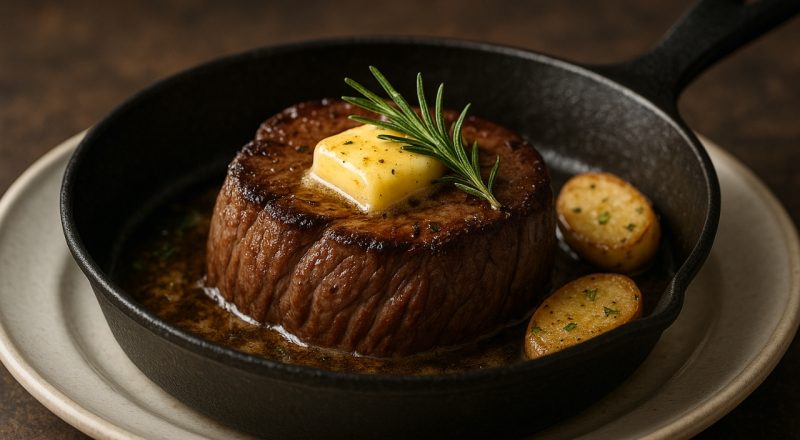 Filé mignon na frigideira com manteiga