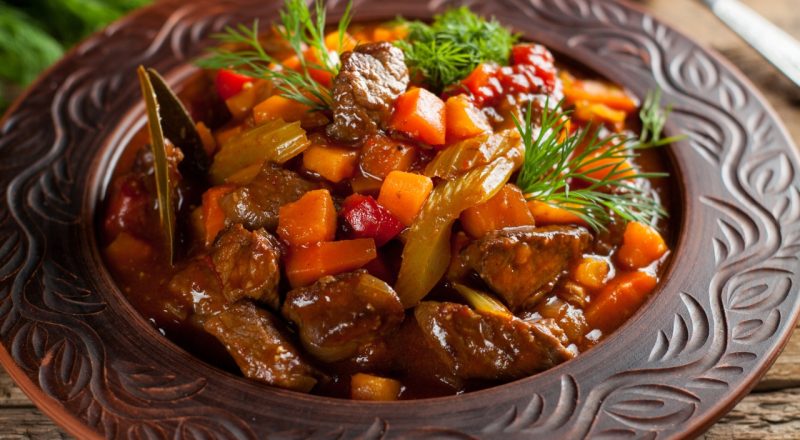 Tiras de carne com legumes