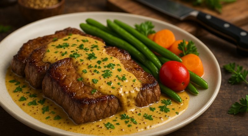 Bifes com molho de mostarda