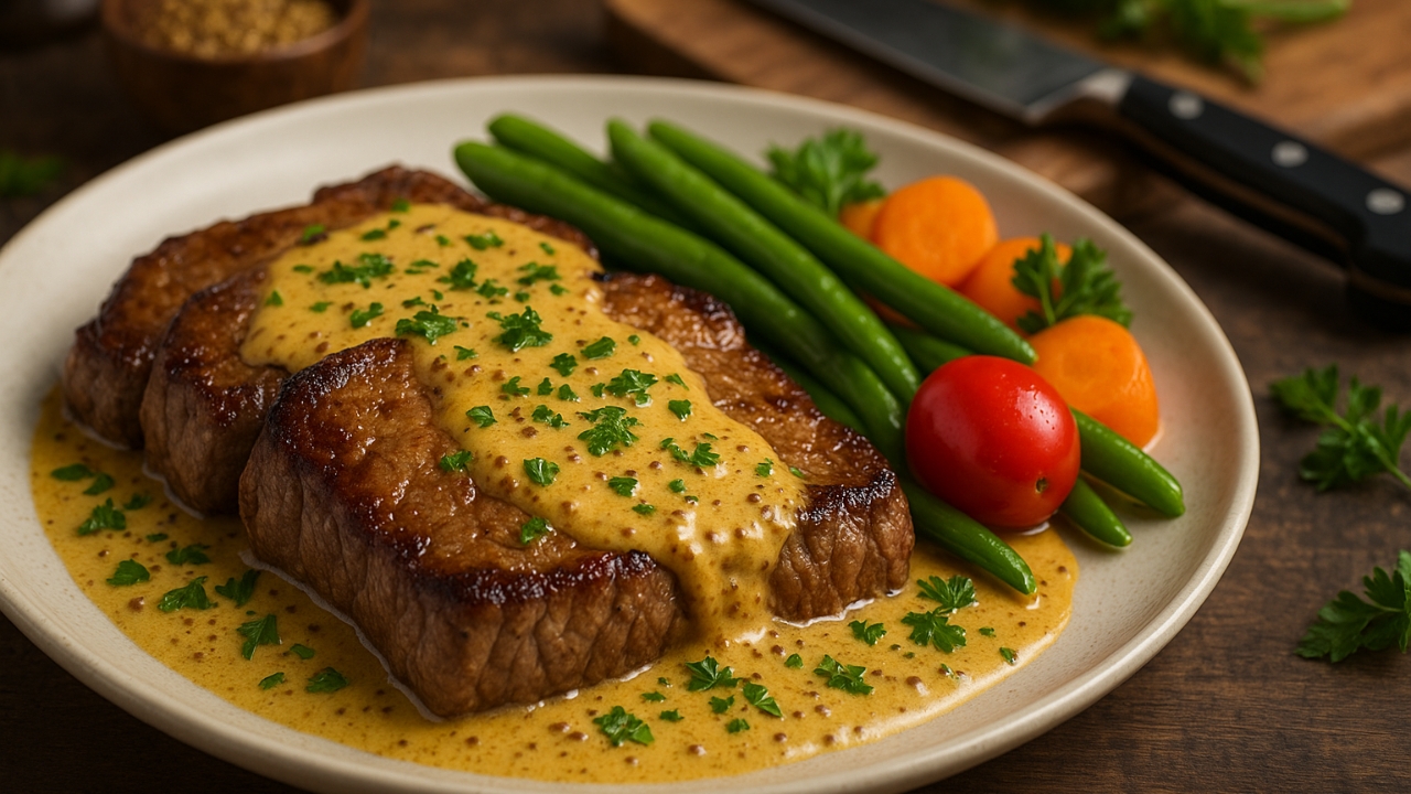Bifes com molho de mostarda