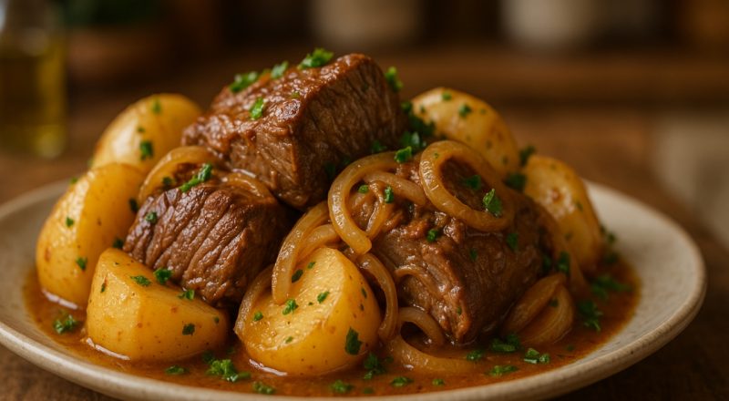 Carne assada com batata na panela de pressão