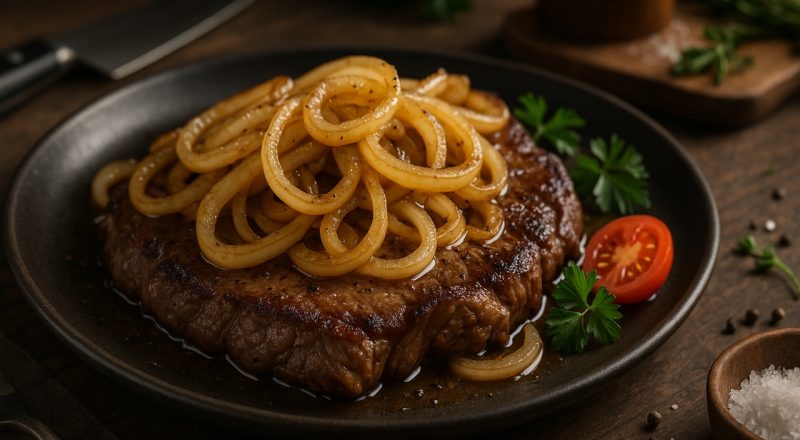 Como fazer bife acebolado simples