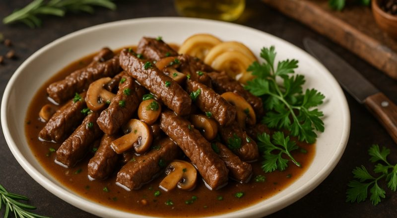 Tirinhas de carne ao molho madeira