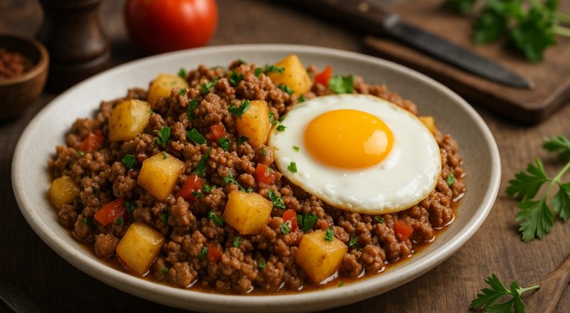 Receita de carne moída com batata e ovo