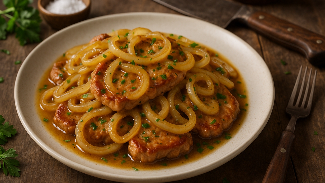 Carne de porco acebolada