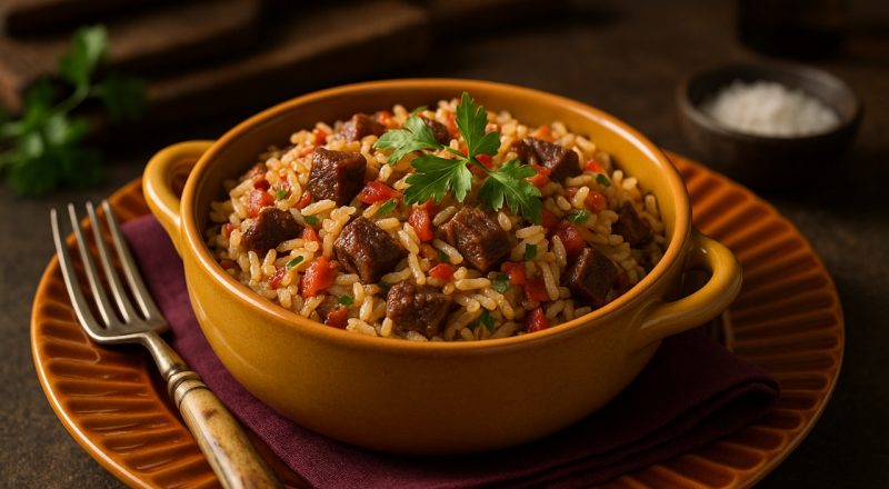Arroz carreteiro com carne de sol