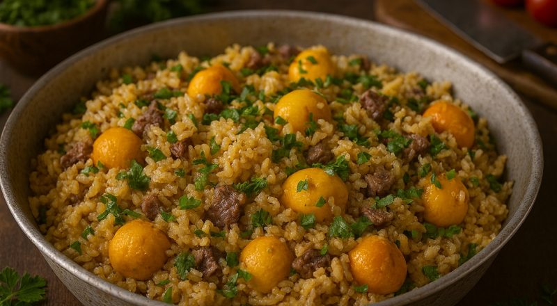 Arroz com pequi e carne de sol
