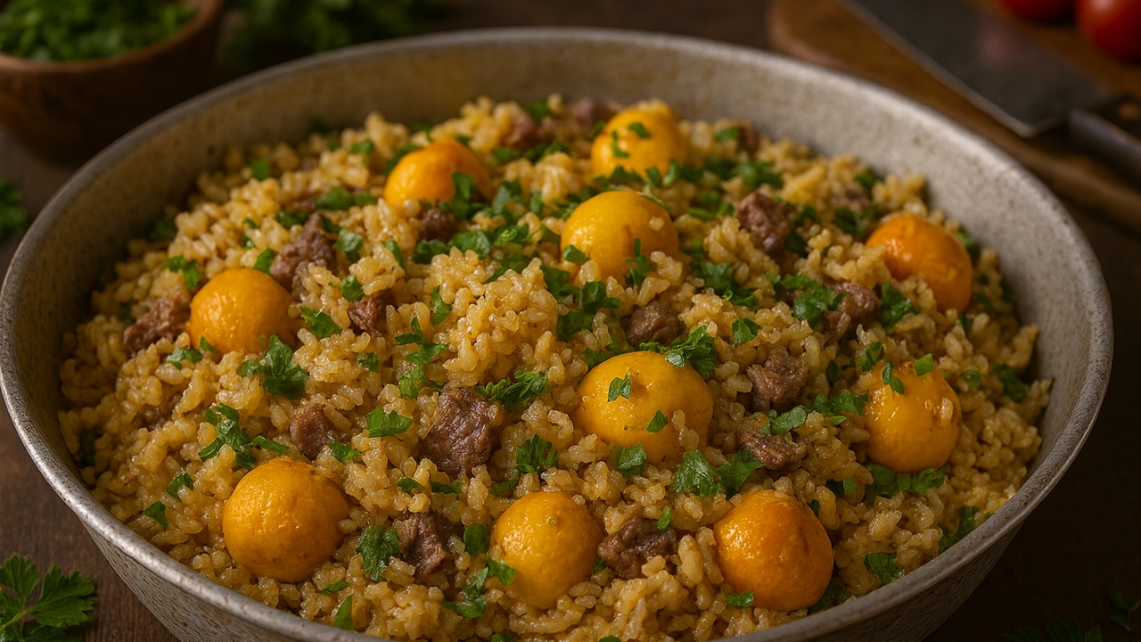 Arroz com pequi e carne de sol