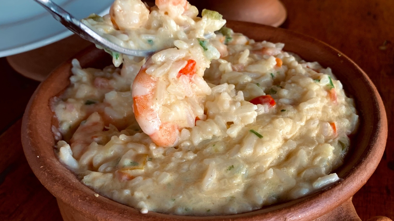Arroz com camarão cremoso