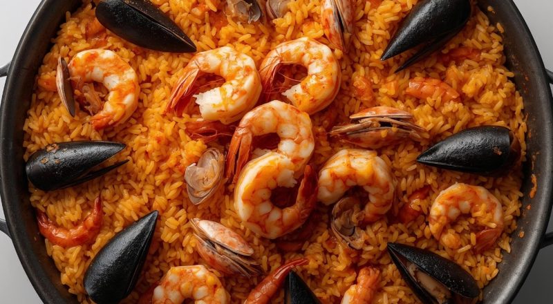 Arroz com mexilhão e camarão