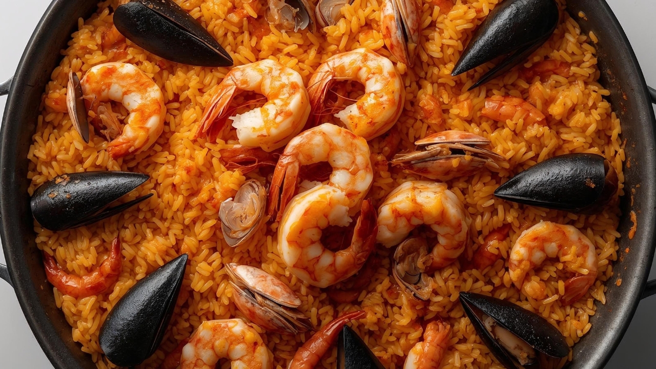 Arroz com mexilhão e camarão