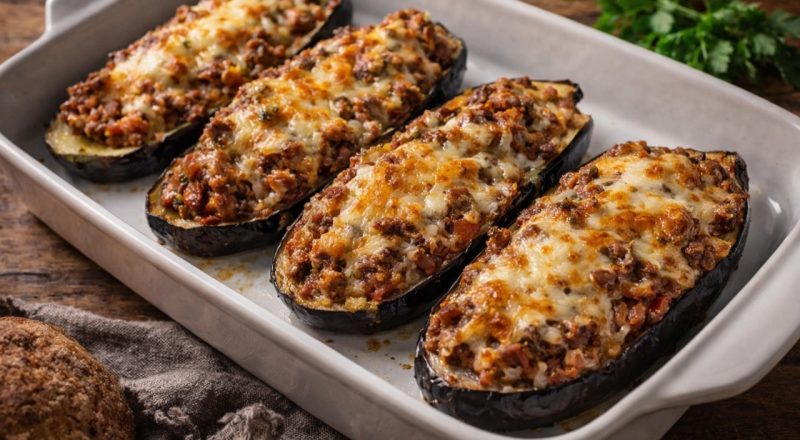 Berinjela ao forno com carne moída