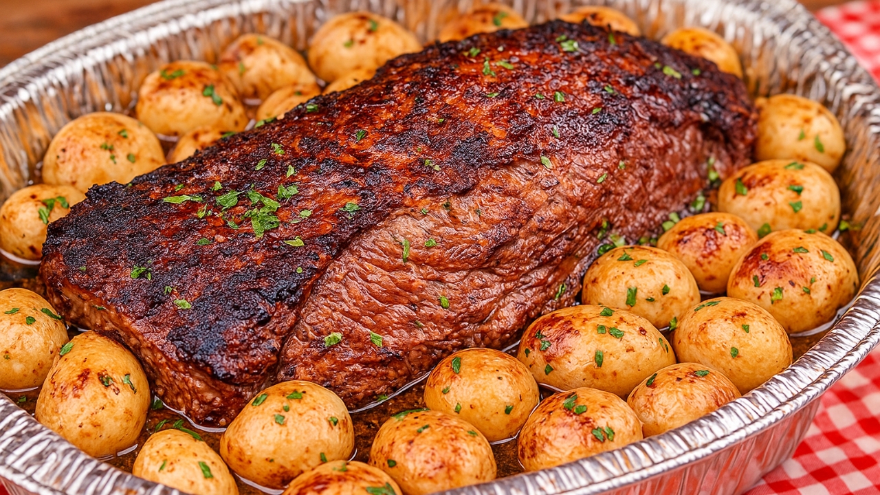 Carne assada com batata no forno