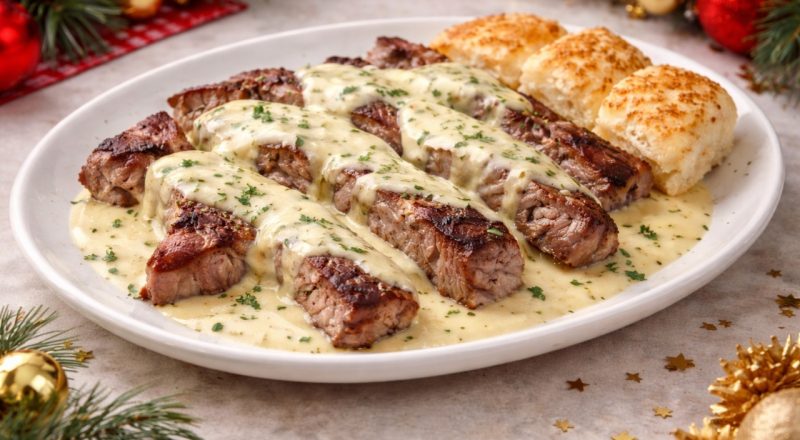 Carne com creme de queijo
