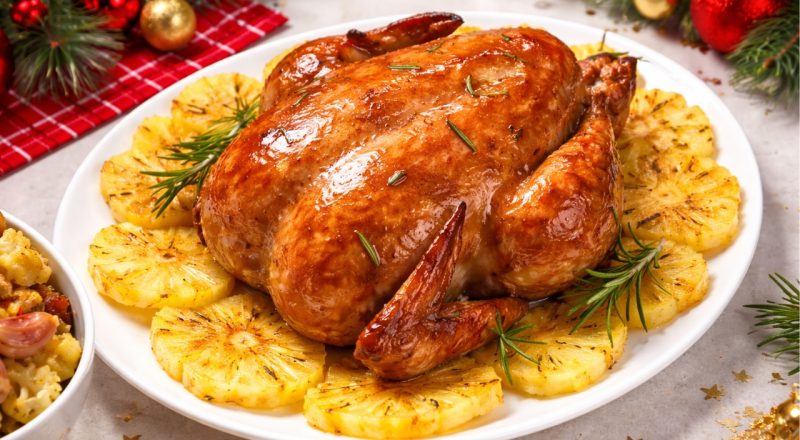Frango assado com abacaxi