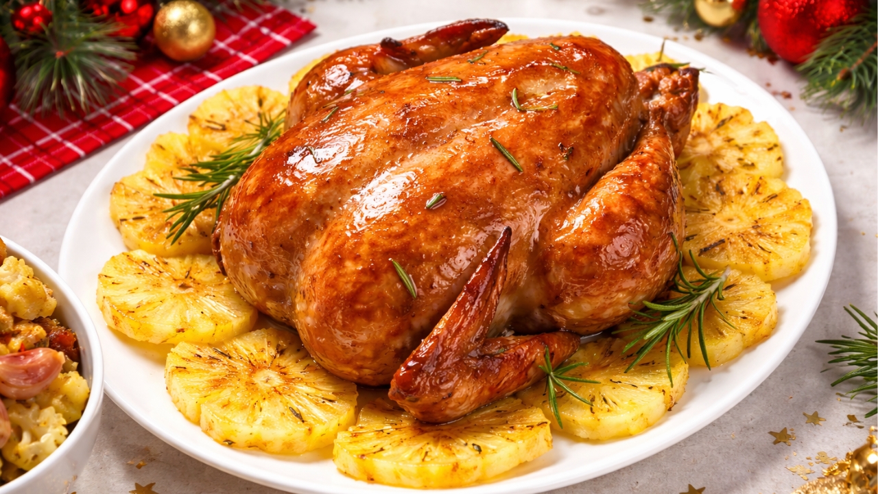 Frango assado com abacaxi