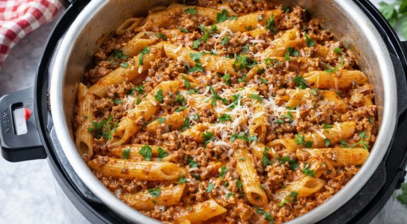 Macarrão de panela de pressão com carne moída