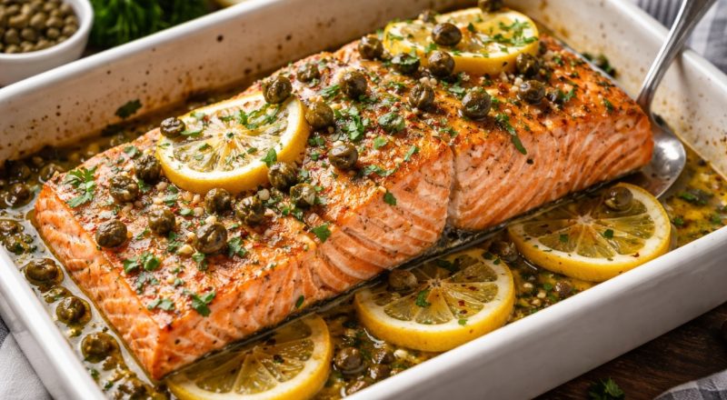 Receita de salmão no forno com alcaparras