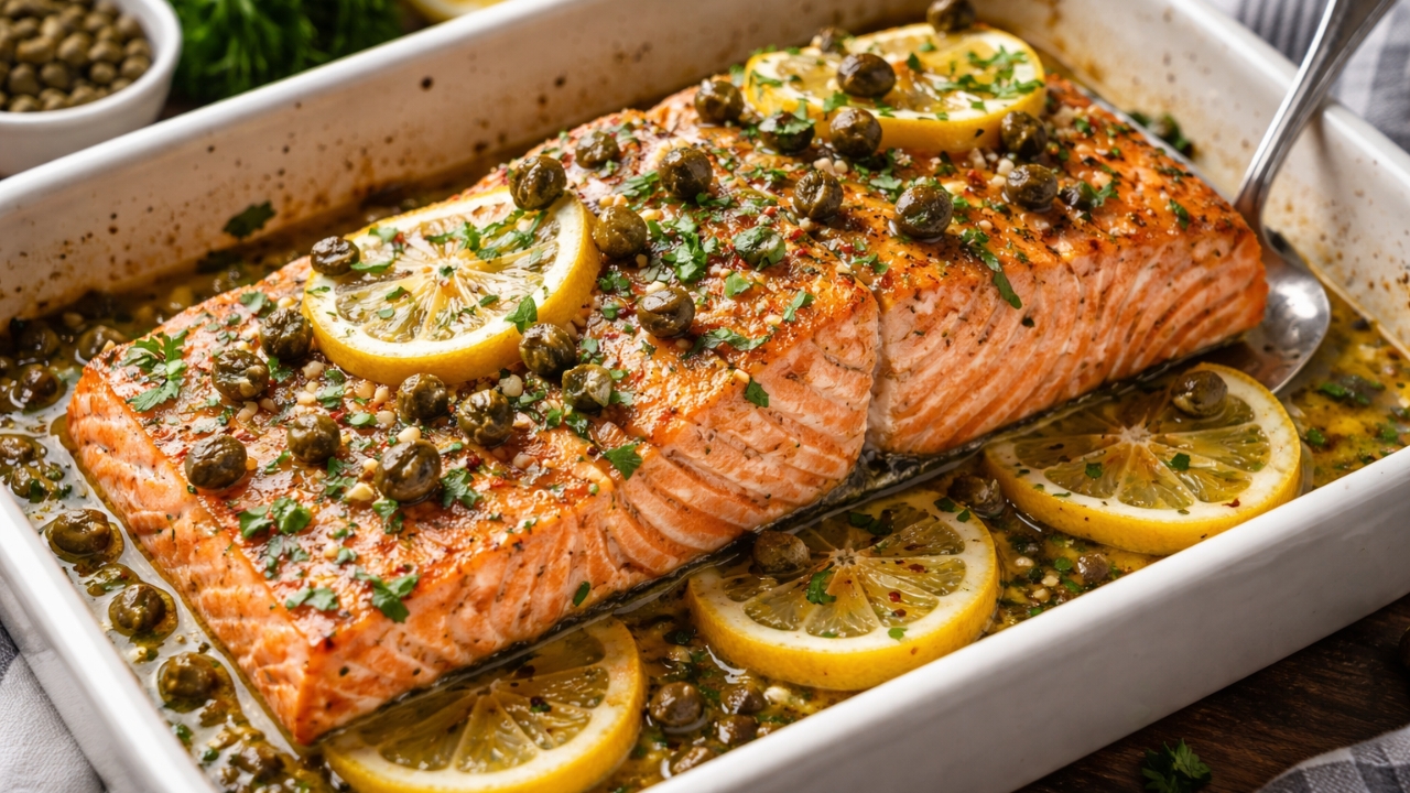 Receita de salmão no forno com alcaparras