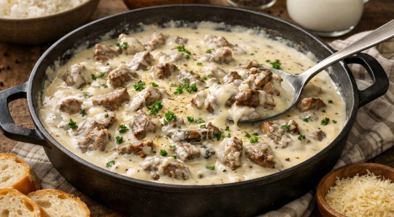 Carne ao molho branco com creme de leite