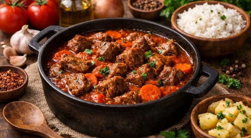 Carne de panela com molho de tomate