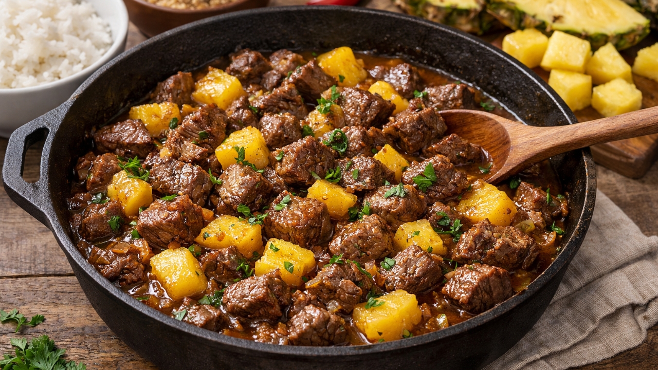 Picadinho de carne com abacaxi