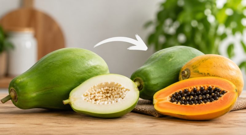 Mamão verde amadurece fora do pé