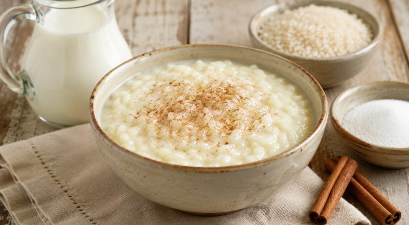 Arroz doce só com leite e açúcar
